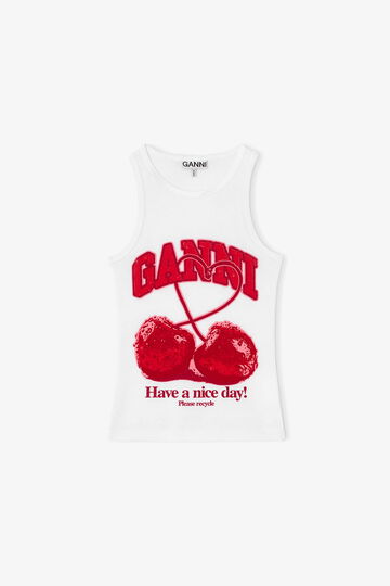 White tank top with red cherries print
