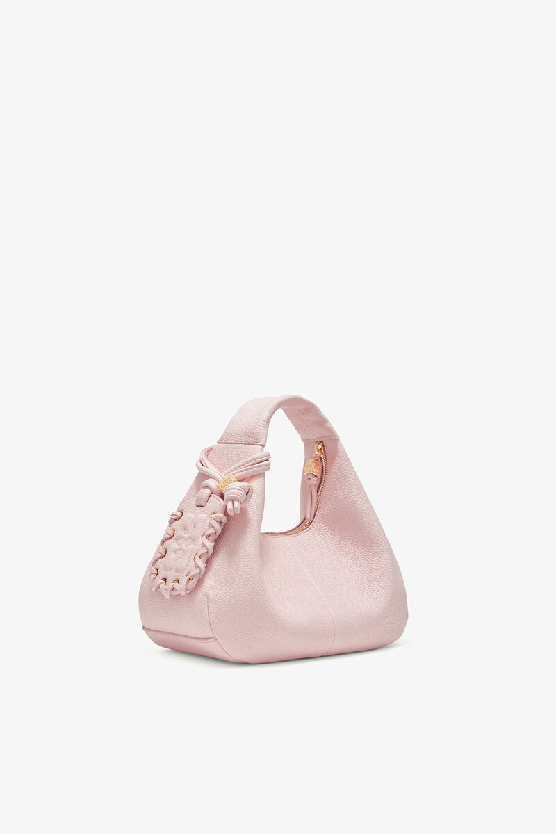 Grained Mini Hobo Bag, Recycled Polyester, in colour Chalk Pink - 2 - GANNI