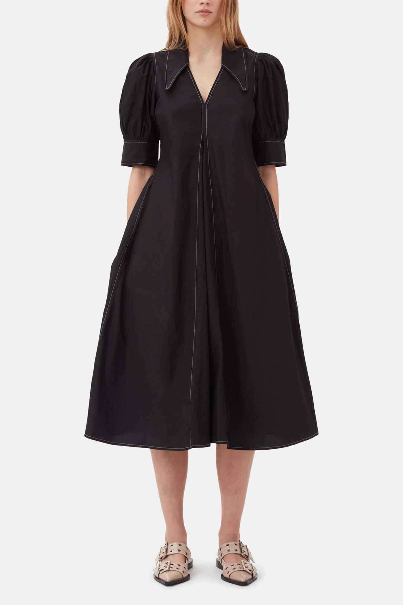 Midikleid aus Popeline, Cotton, in colour Black - 1 - GANNI