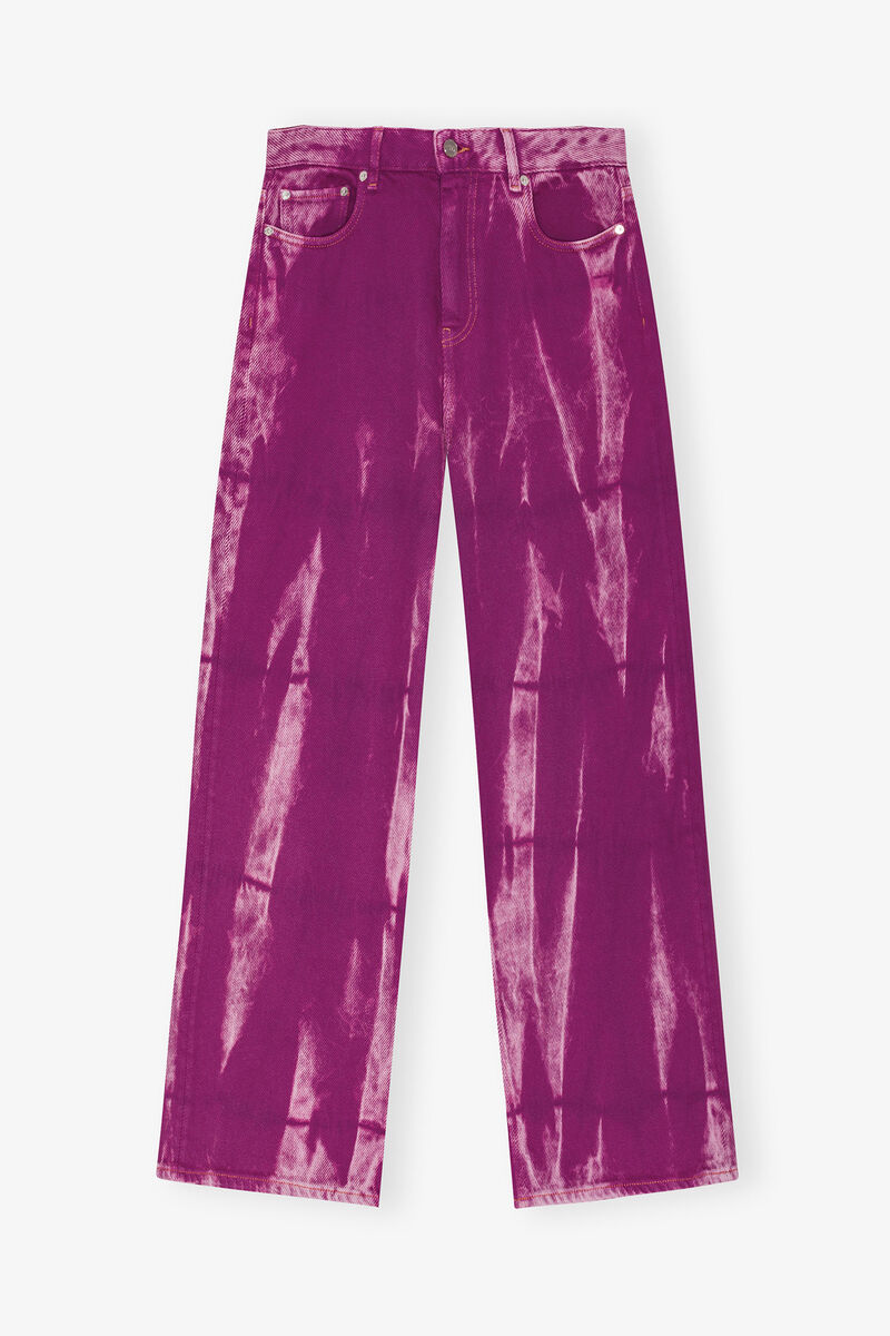 Marri Jeans in Purple Overdyed Denim, Organic Cotton, in colour Boysenberry - 1 - GANNI