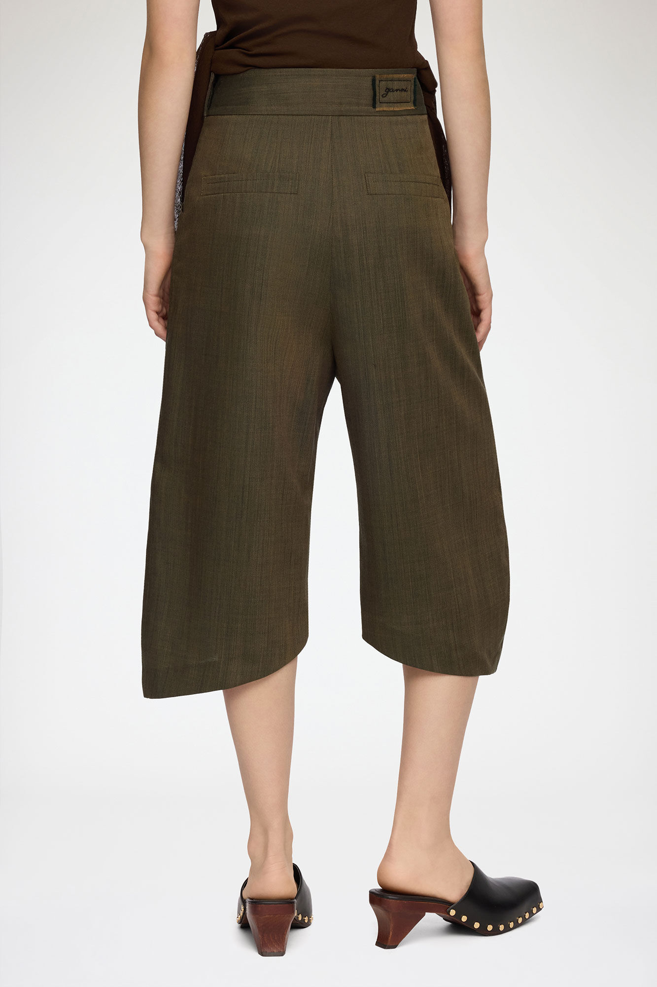 Capribyxor i brun ullmelange, Recycled Wool, in colour Canteen - 3 - GANNI