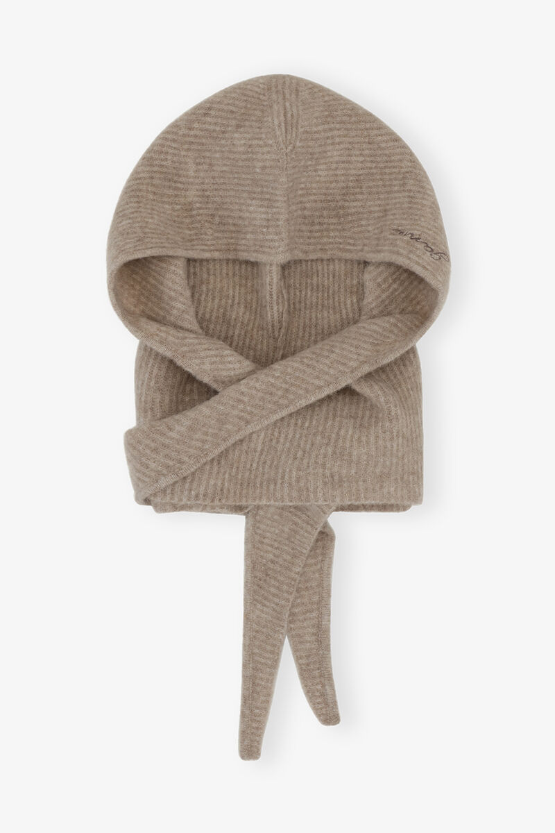 Brown Soft Wool Balaclava, Alpaca, in colour Almond Milk - 1 - GANNI