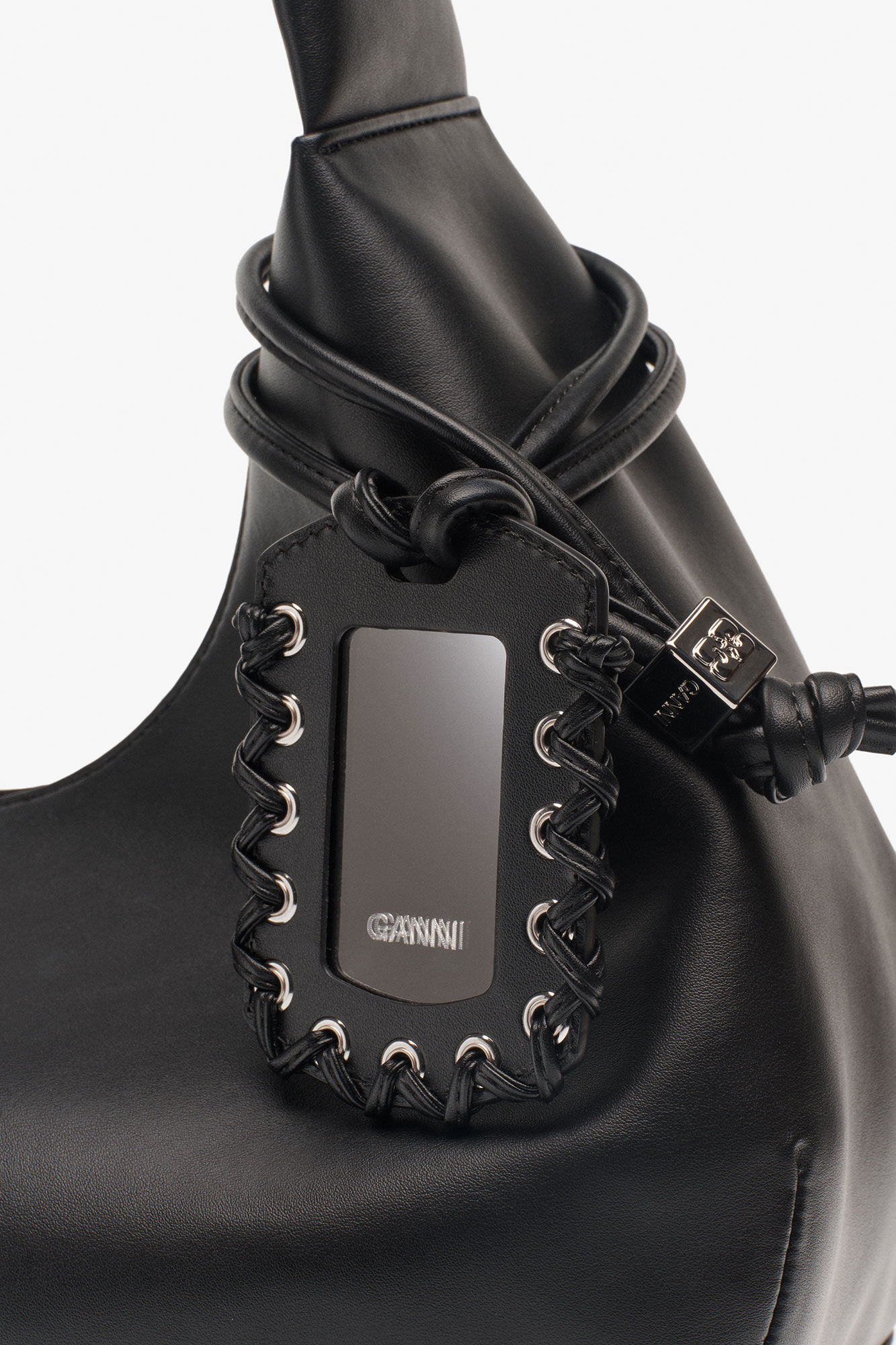 Black Medium Hobo Bag, Recycled Leather, in colour Black - 6 - GANNI