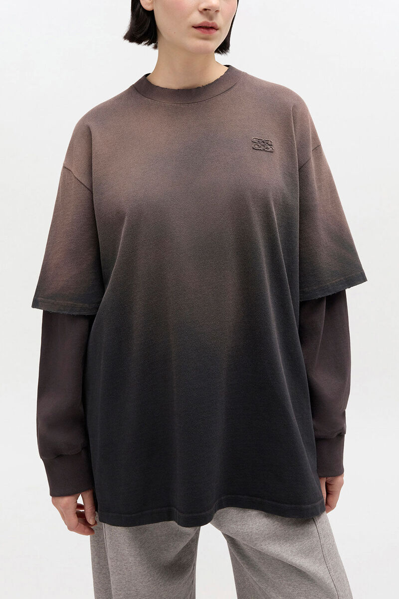Langarm-T-Shirt aus gewaschenem Jersey, Organic Cotton, in colour Phantom - 1 - GANNI