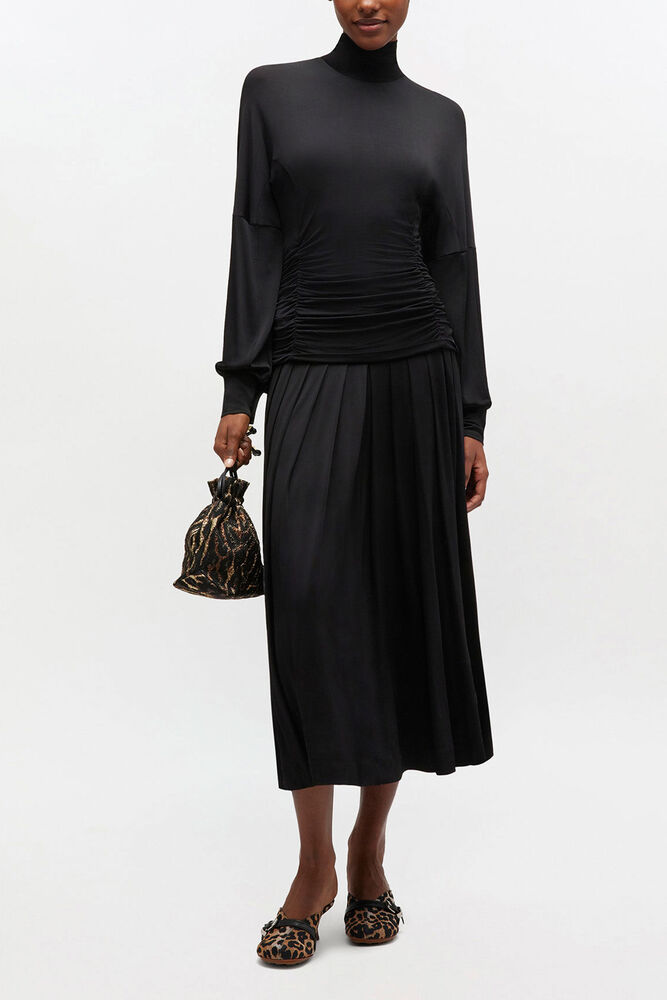 Long Dress in Black Ruched, Black