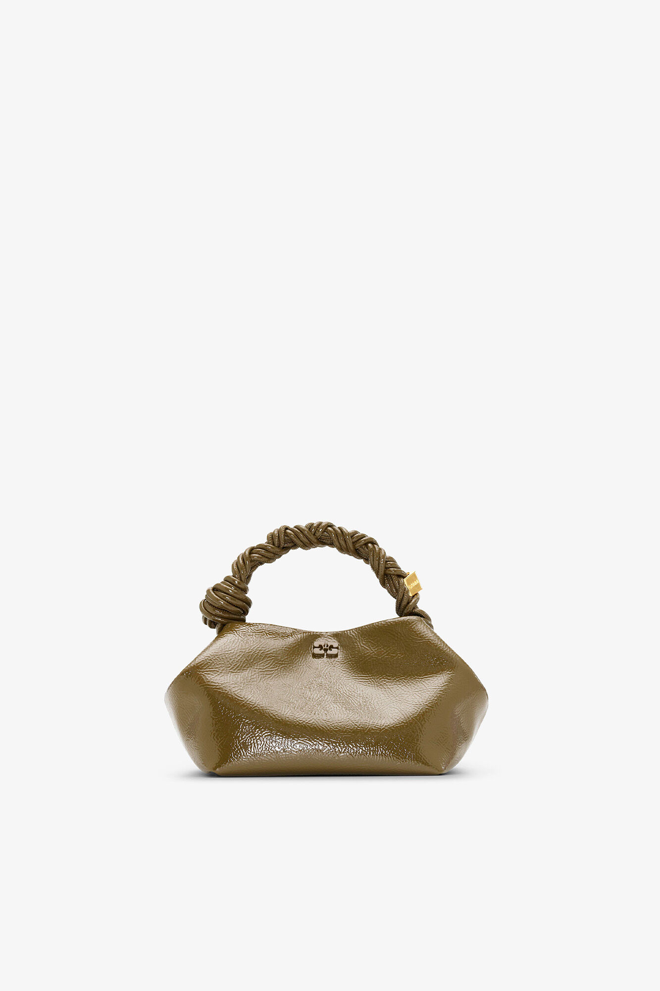 Olive Green Patent Small Bou Bag, Recycled Leather, in colour Military Olive - 1 - GANNI