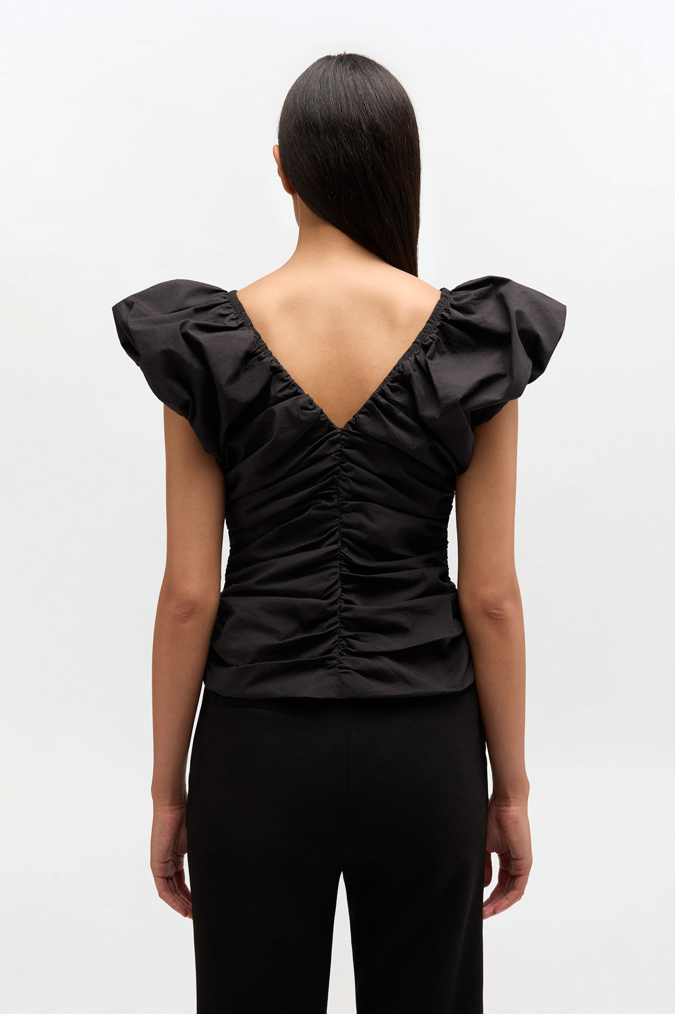 Black Ruched Top, Organic Cotton, in colour Black - 3 - GANNI