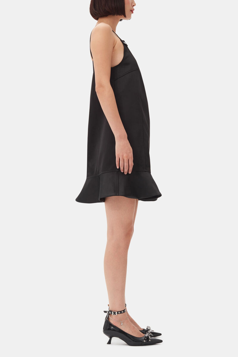 Black Duchesse Satin Mini Dress, Recycled Polyester, in colour Black - 3 - GANNI