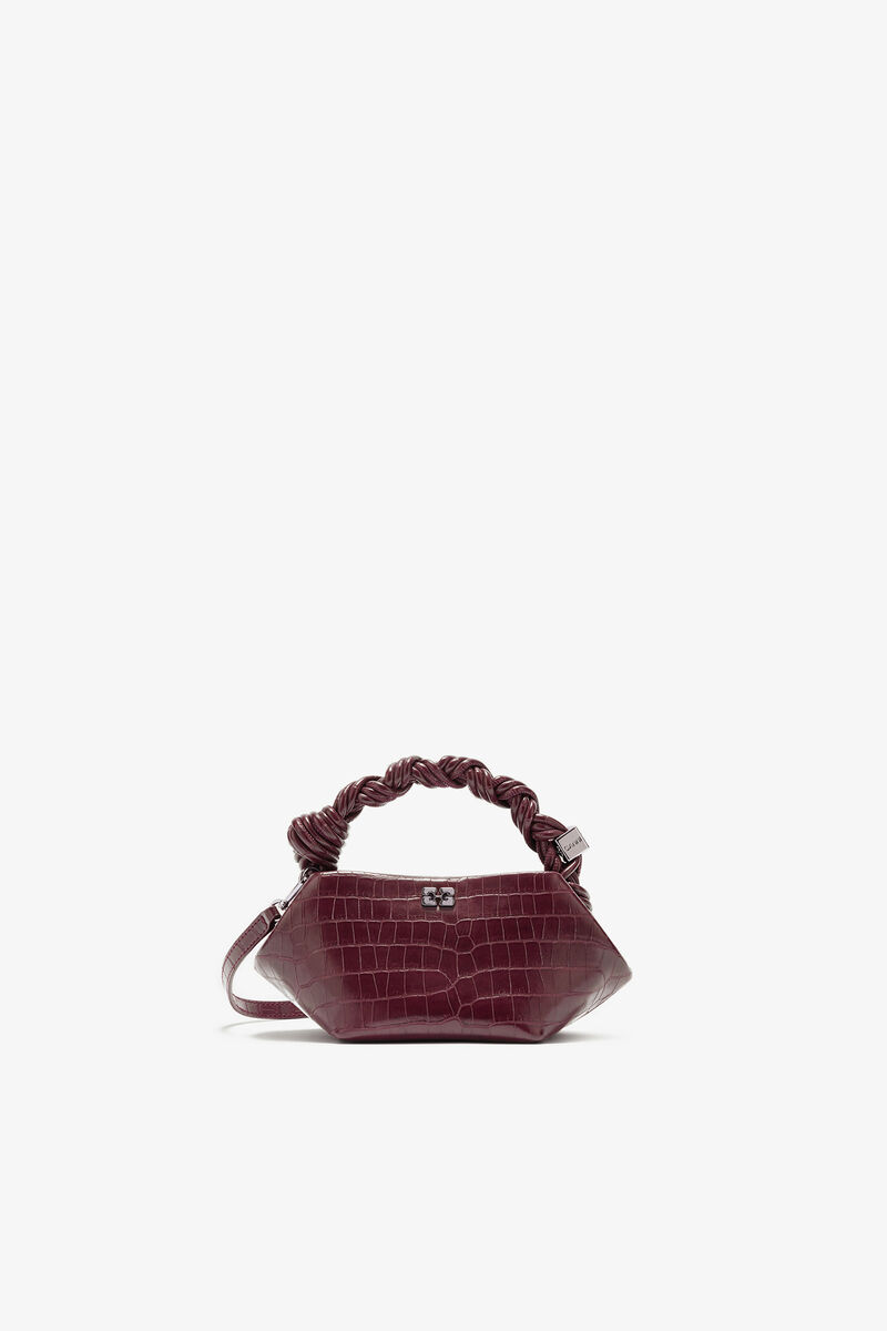 Mini sac croco bordeaux Bou, Recycled Leather, in colour Burgundy - 1 - GANNI