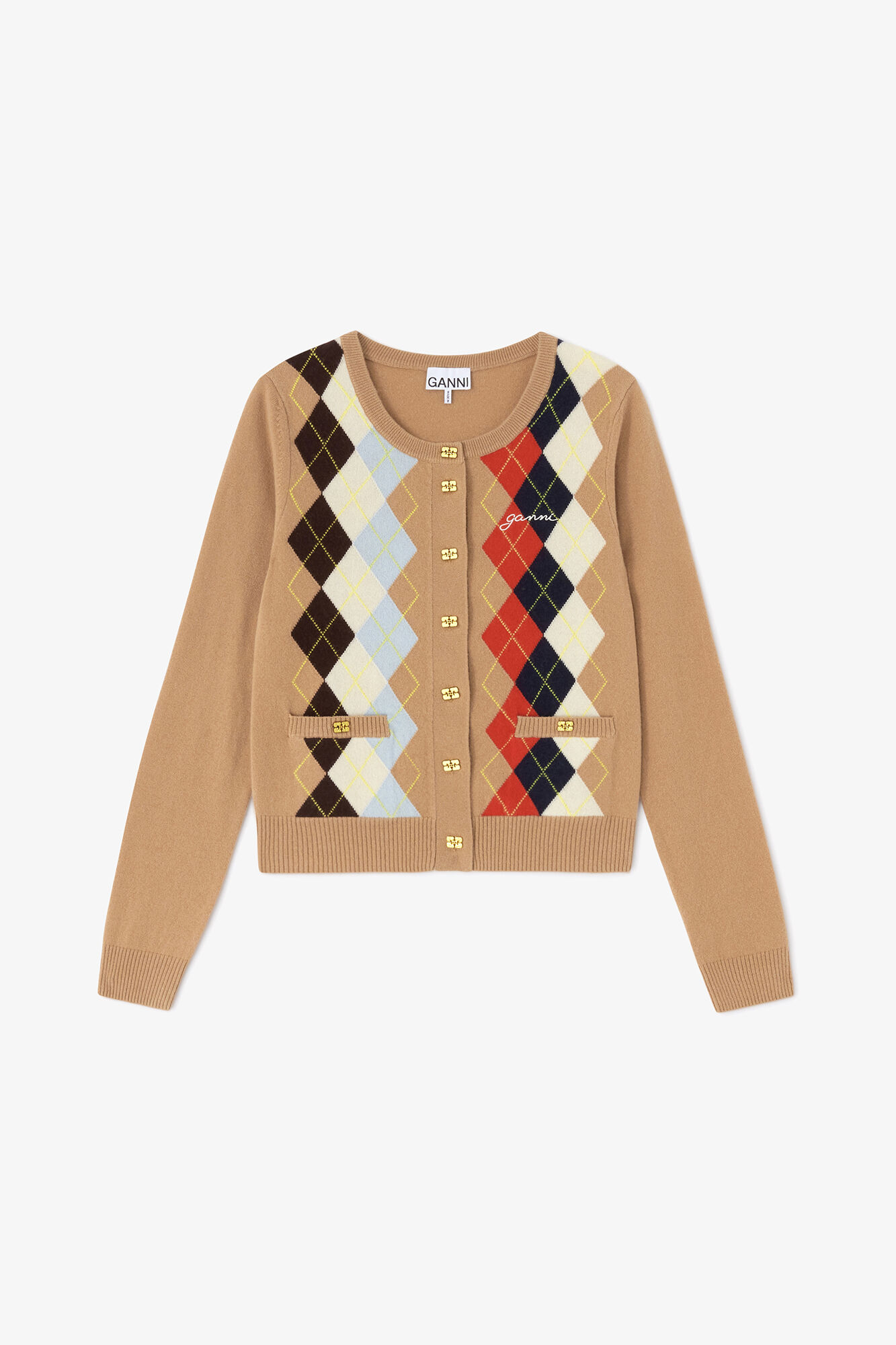 Argyle Print Cardigan, Wool, in colour Incense - 1 - GANNI