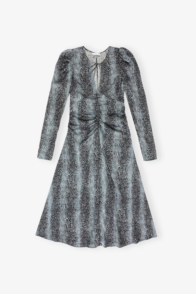 Blue Snake Print Ruched Midi Dress, Celestial Blue