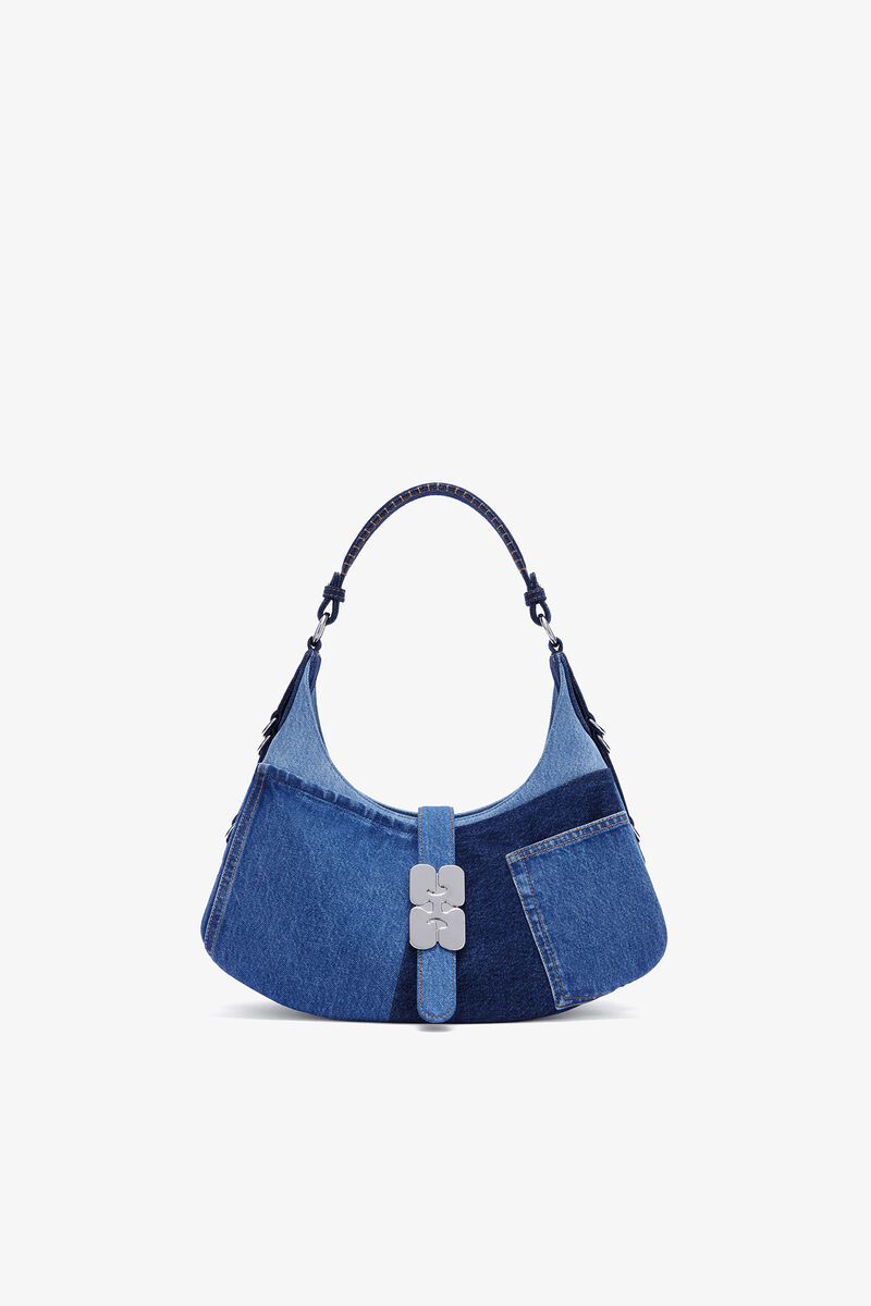 Small Kat Bag in Blue Denim, Organic Cotton, in colour Mid Blue Vintage - 1 - GANNI