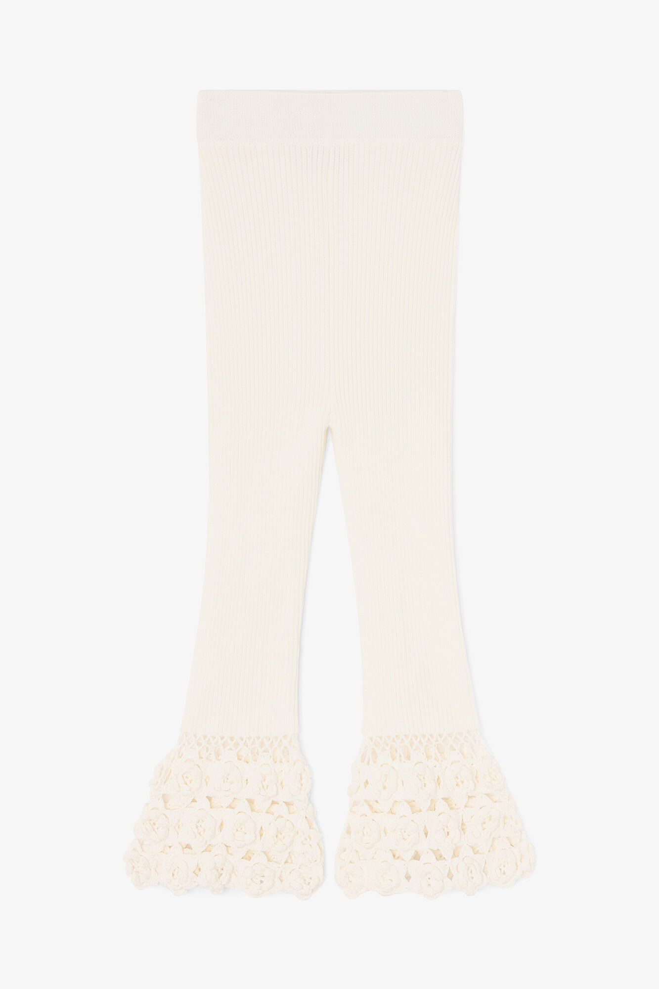 Trousers in Cotton Crochet, Organic Cotton, in colour Egret - 1 - GANNI