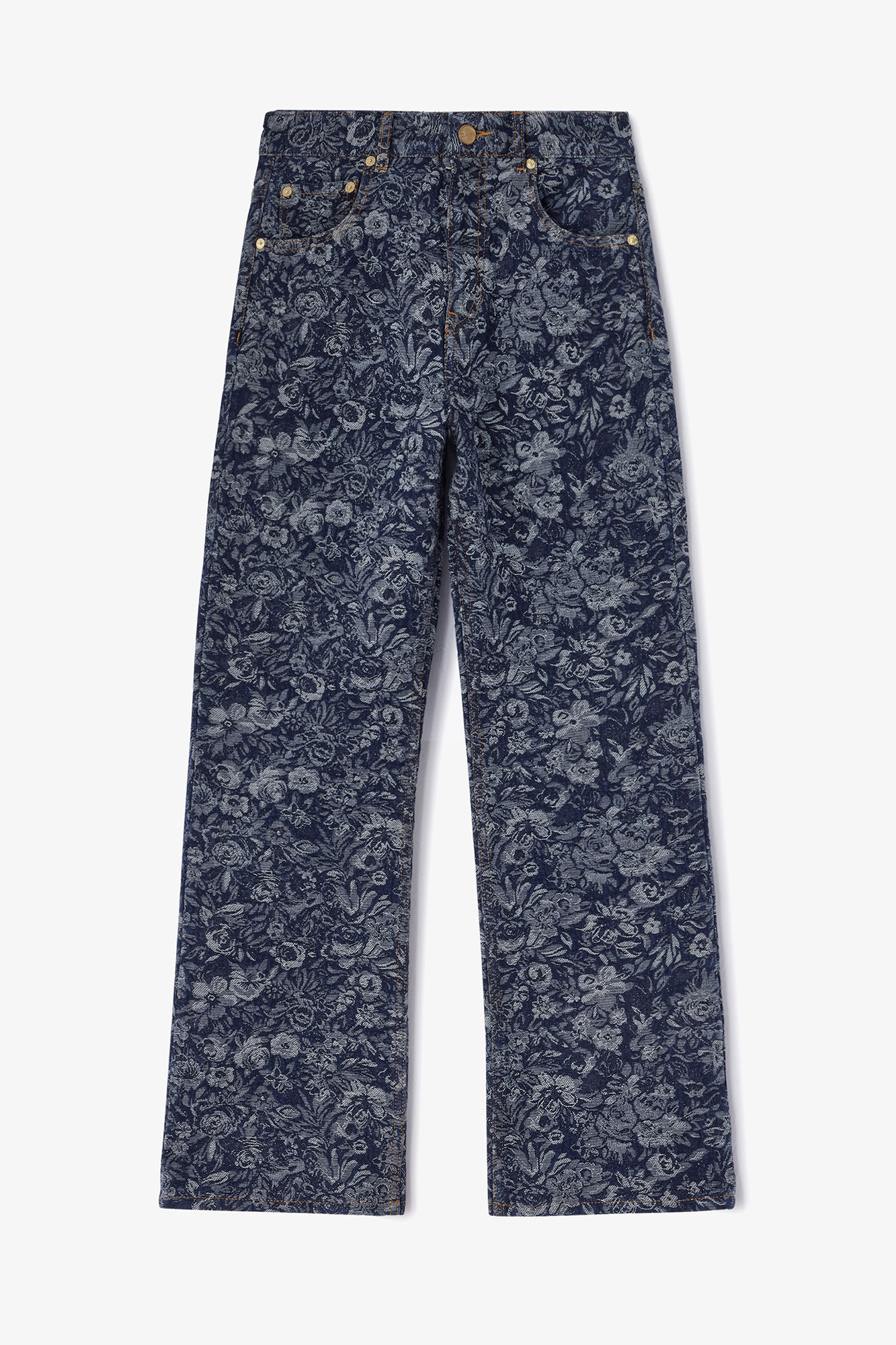 Betzy Cropped Jeans in Tapestry Denim, Organic Cotton, in colour Rinse - 1 - GANNI