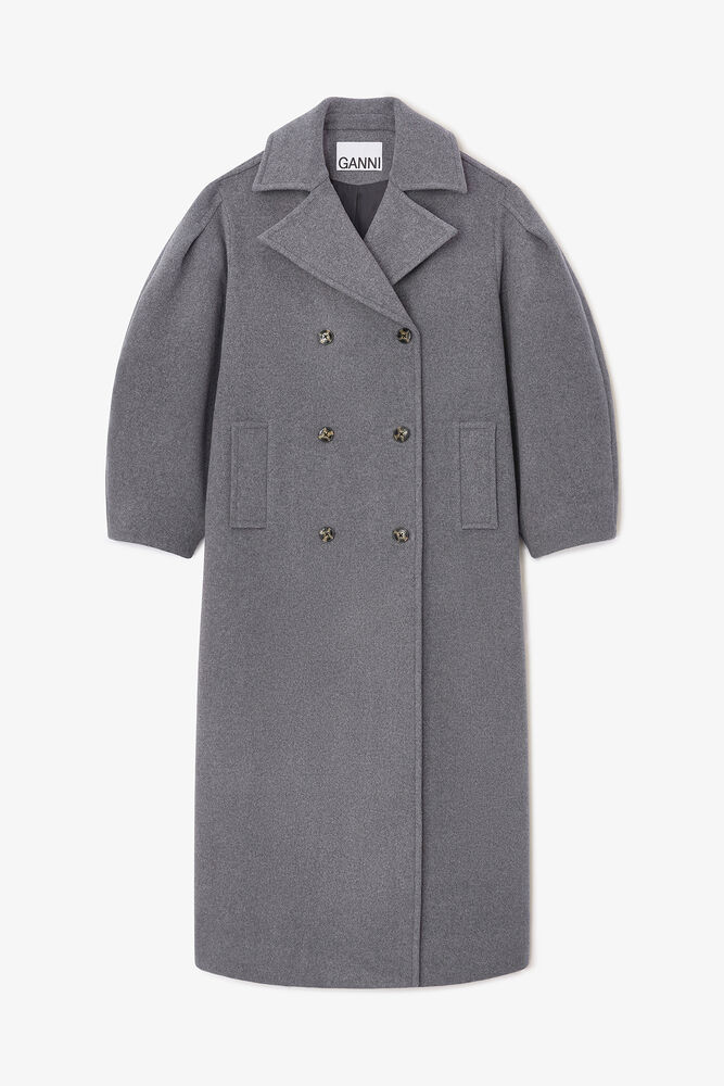 Grey Wool Oversized Long Peacoat, Pewter