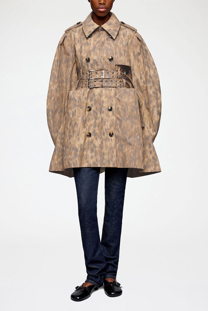 Trench Coat in Printed Cotton, Burro