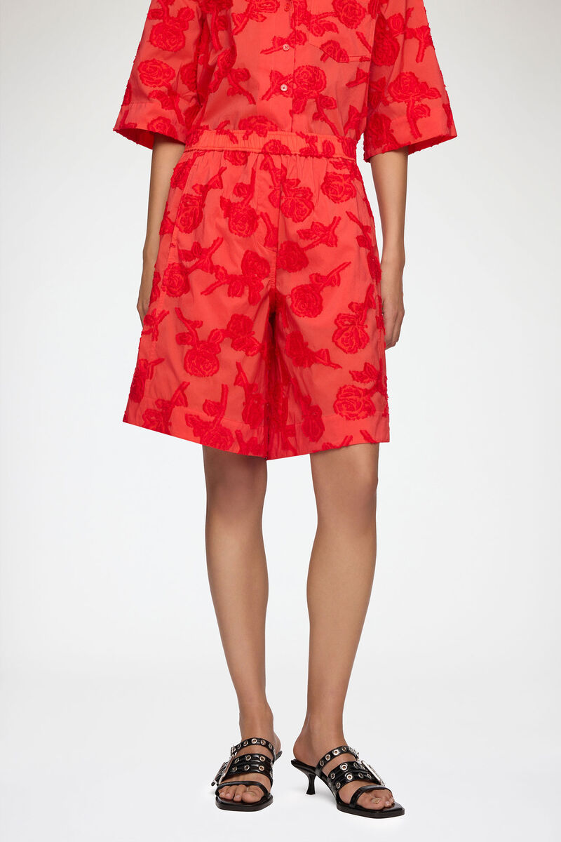 Short en fil coup&eacute; rouge, Recycled Cotton, in colour Fiery Red - 2 - GANNI