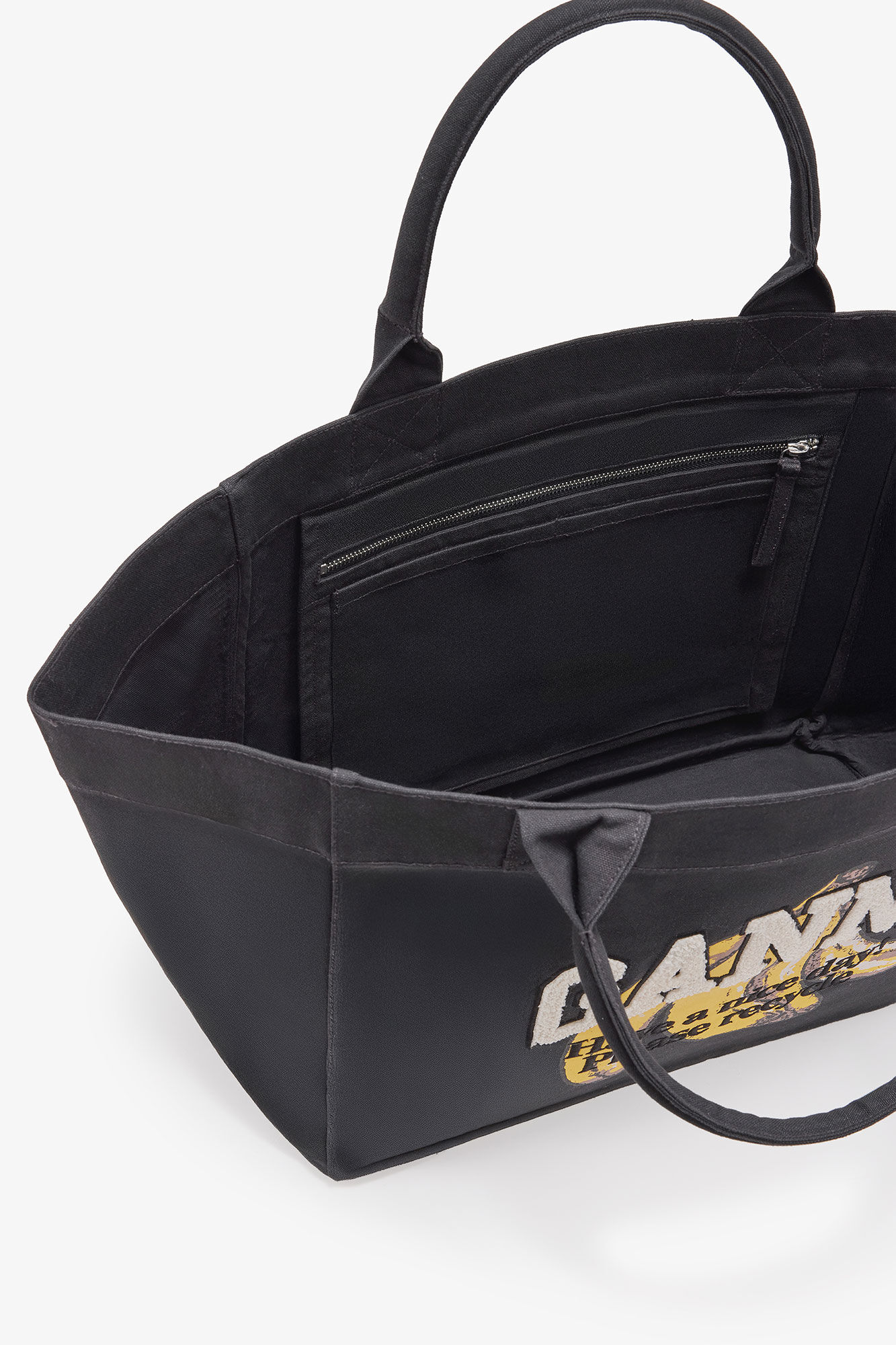 Tote XXL noir &agrave; imprim&eacute; banane, Recycled Cotton, in colour Black - 3 - GANNI