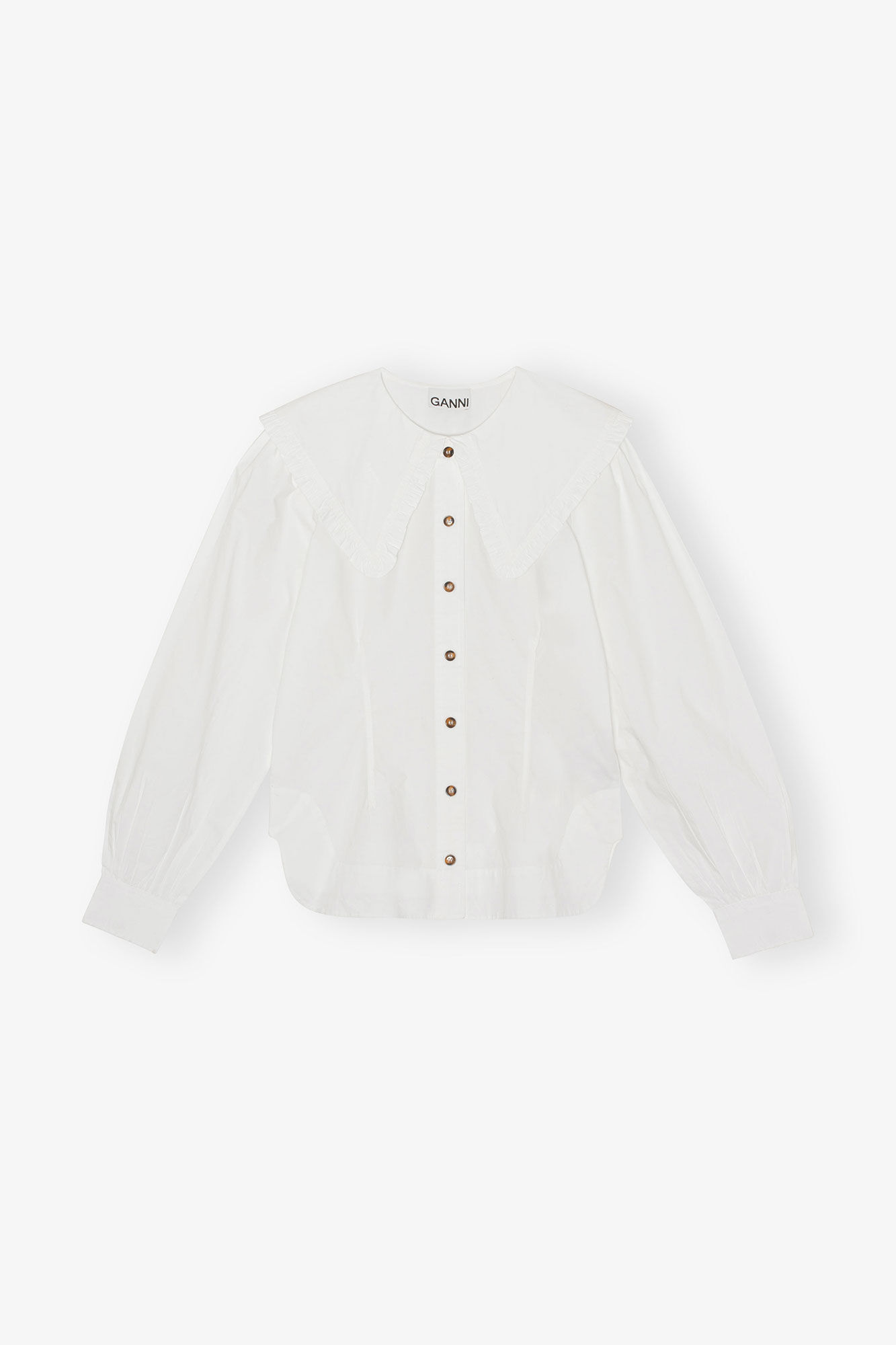 White Frill Collar Poplin Shirt, Cotton, in colour Bright White - 1 - GANNI
