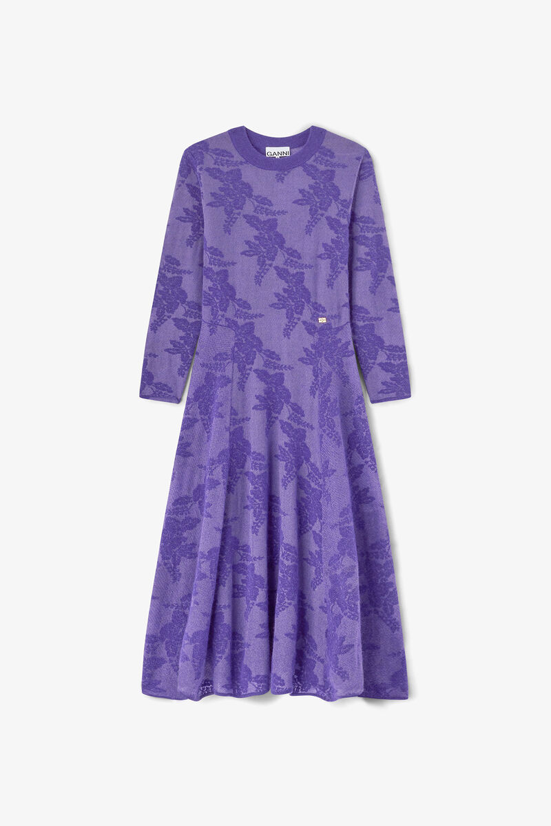 Purple Sheer Flower Dress, Recycled Polyamide, in colour Passion Flower - 1 - GANNI
