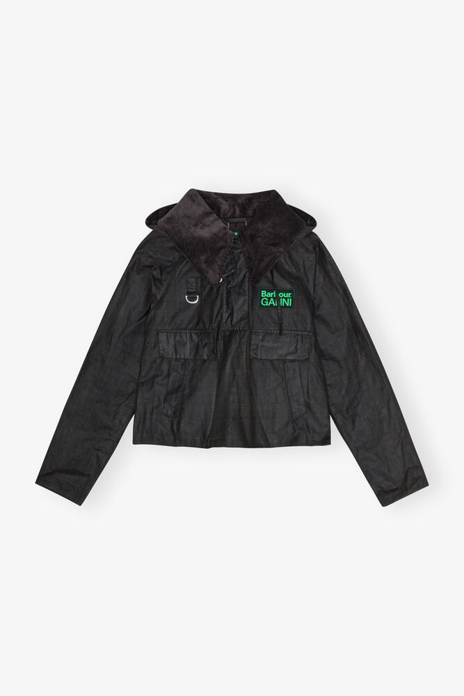 GANNI x Barbour Tartan Waxed Anorak, Dark Green