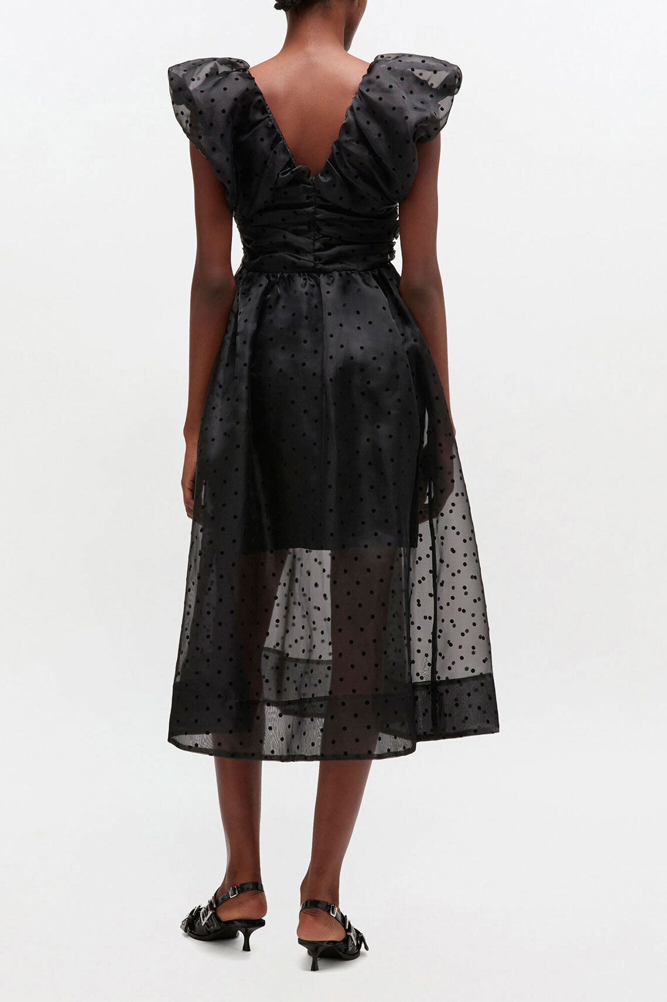 Black Organza Ruched Dress, Recycled Polyester, in colour Black - 2 - GANNI