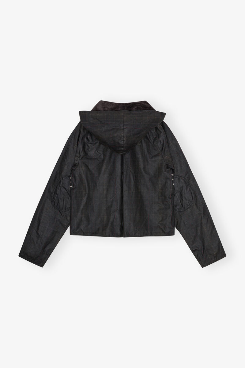 GANNI x Barbour Tartan Waxed Anorak, Organic Cotton, in colour Dark Green - 2 - GANNI