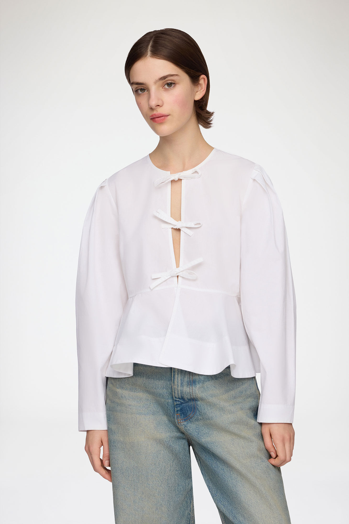 Blouse in Cotton Poplin, Organic Cotton, in colour Bright White - 1 - GANNI