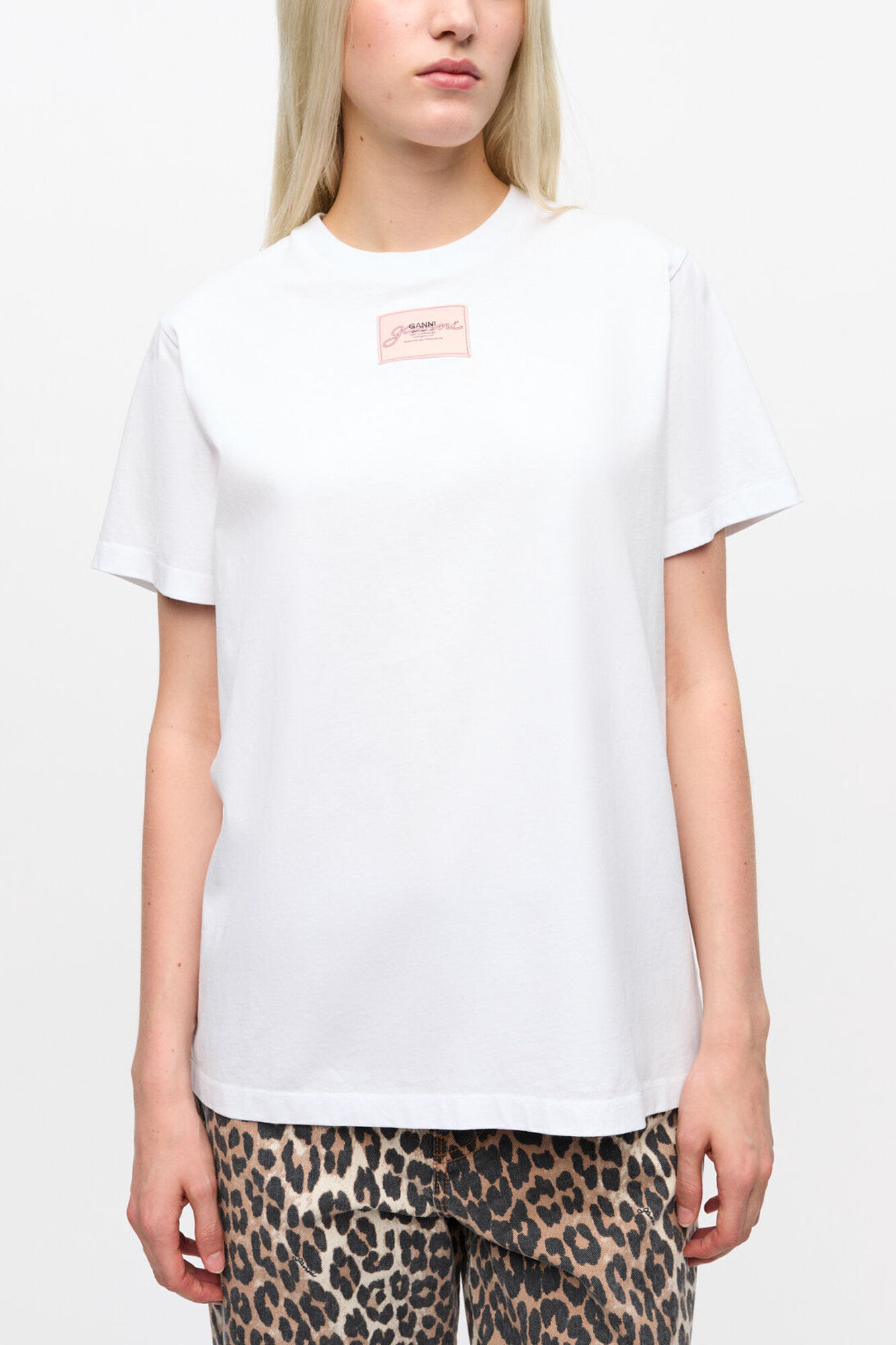 White Basic Jersey Relaxed T-shirt, Organic Cotton, in colour Bright White - 1 - GANNI