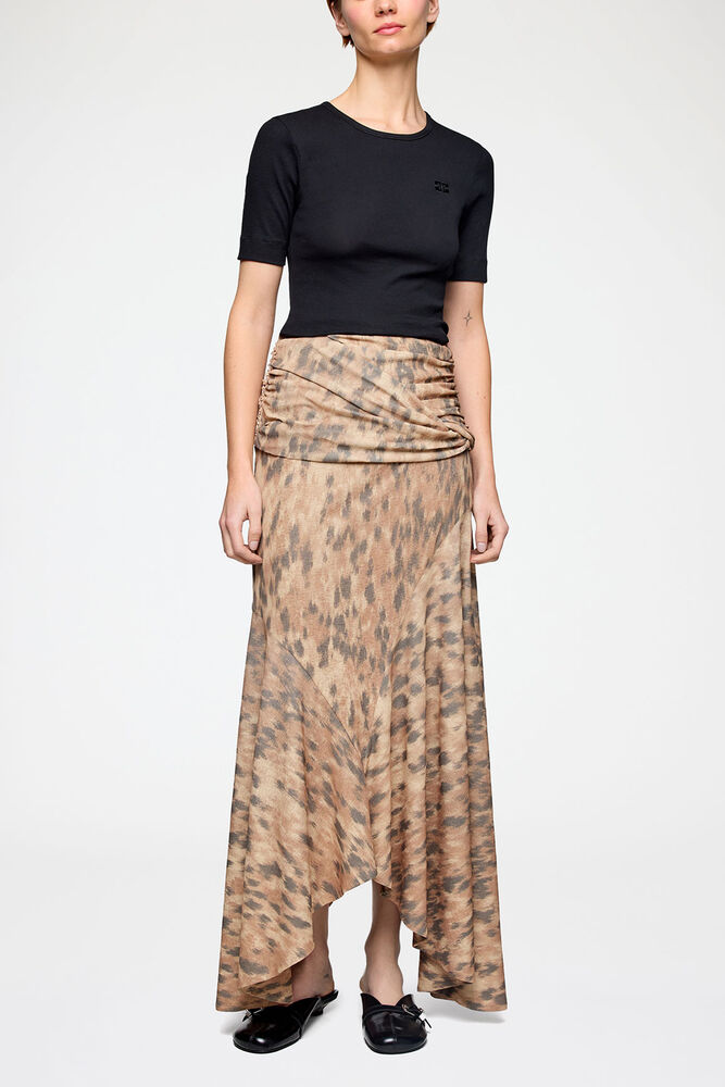 Skirt in Printed Marl Mesh, Burro