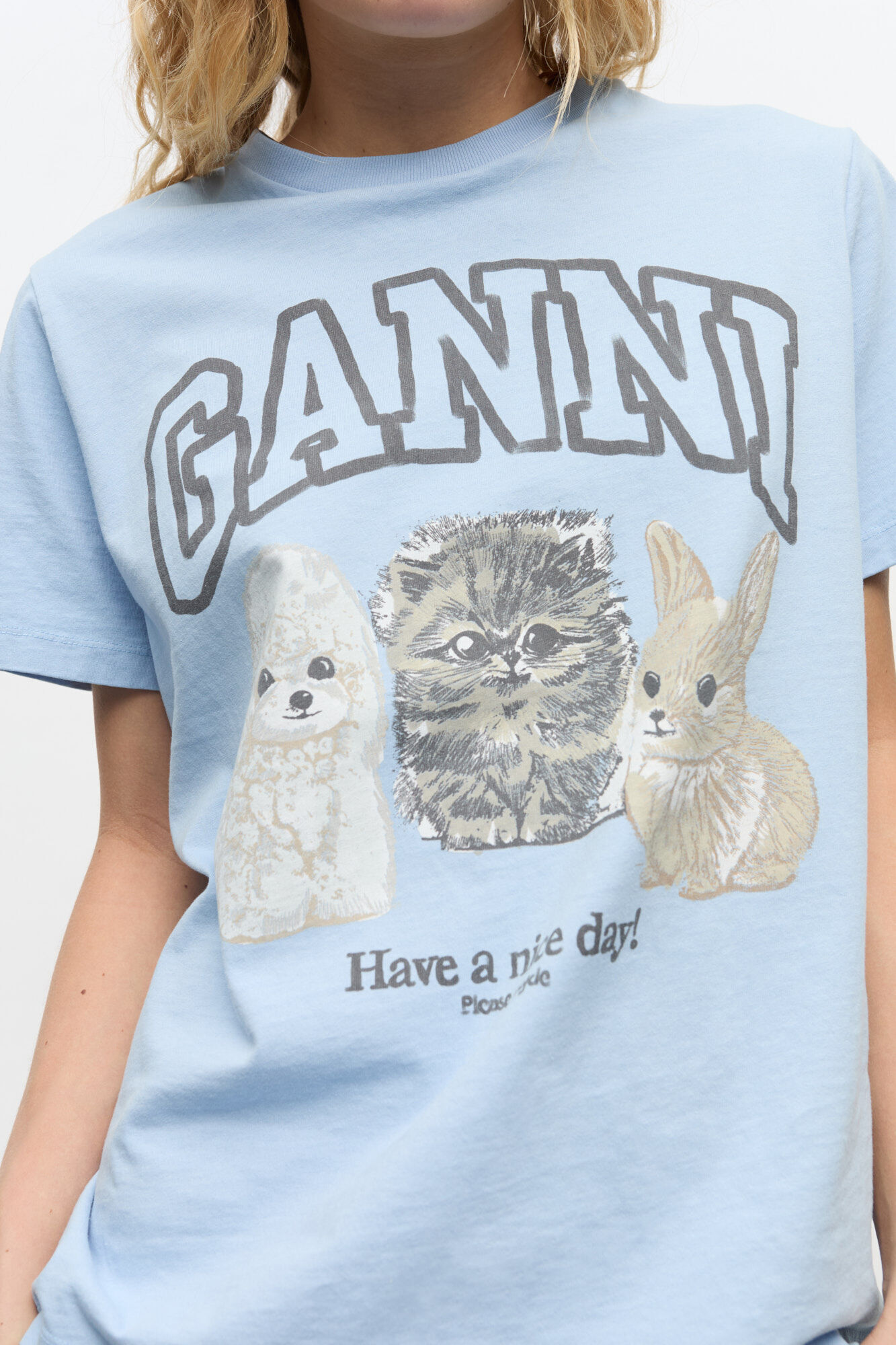 Blue Animal Print T-shirt, Organic Cotton, in colour Chambray Blue - 4 - GANNI