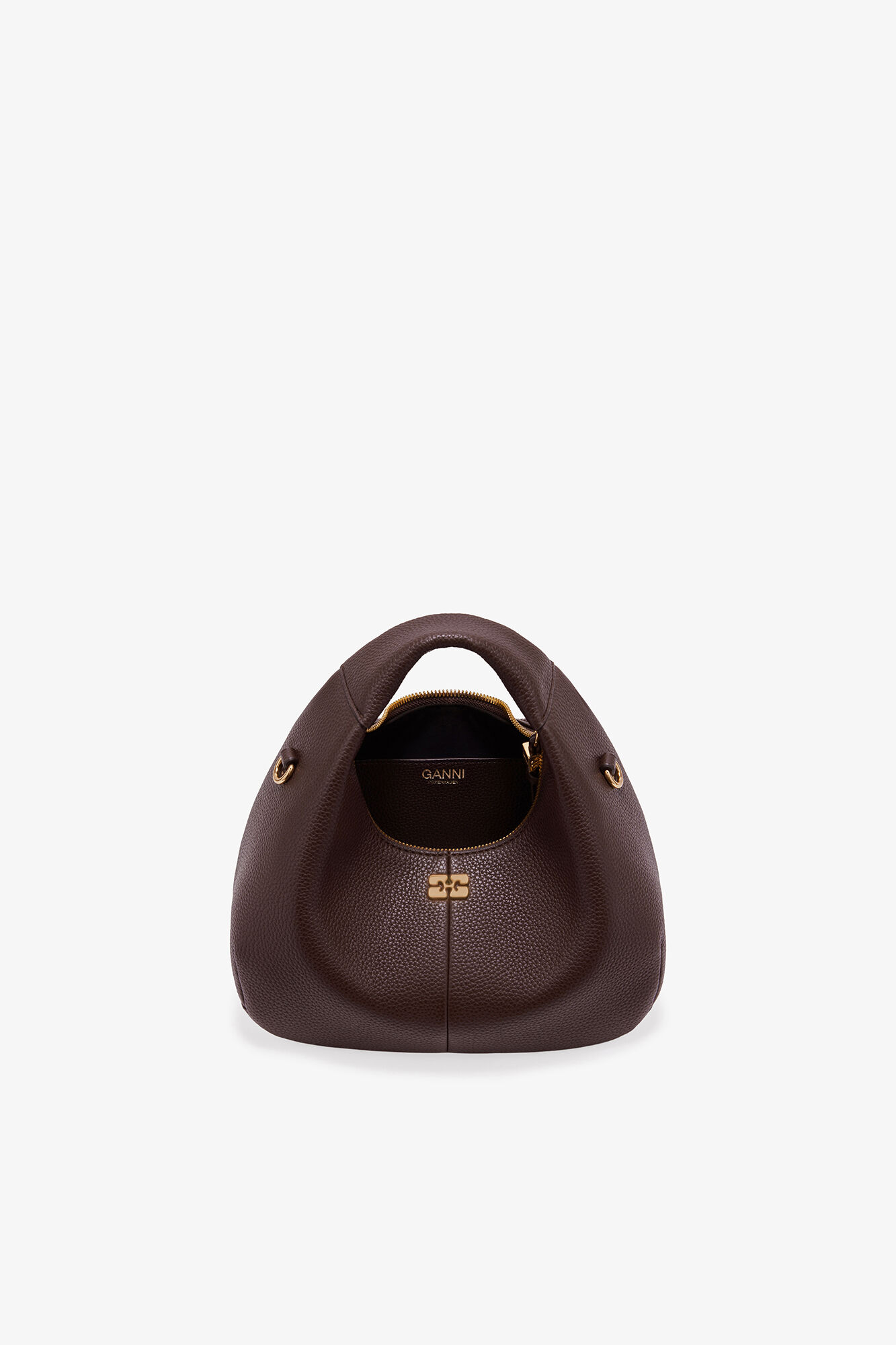 Brown Mini Hobo Bag, Recycled Polyester, in colour Chicory Coffee - 3 - GANNI