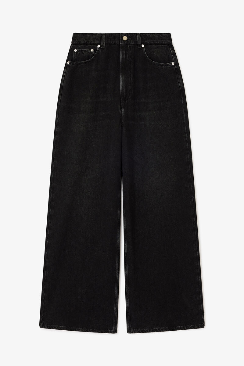 Jean baggy noir d&eacute;lav&eacute;, Organic Cotton, in colour Black Washed - 1 - GANNI