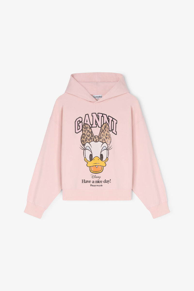Daisy Duck Pink Cropped Hoodie, Organic Cotton, in colour Chalk Pink - 1 - GANNI