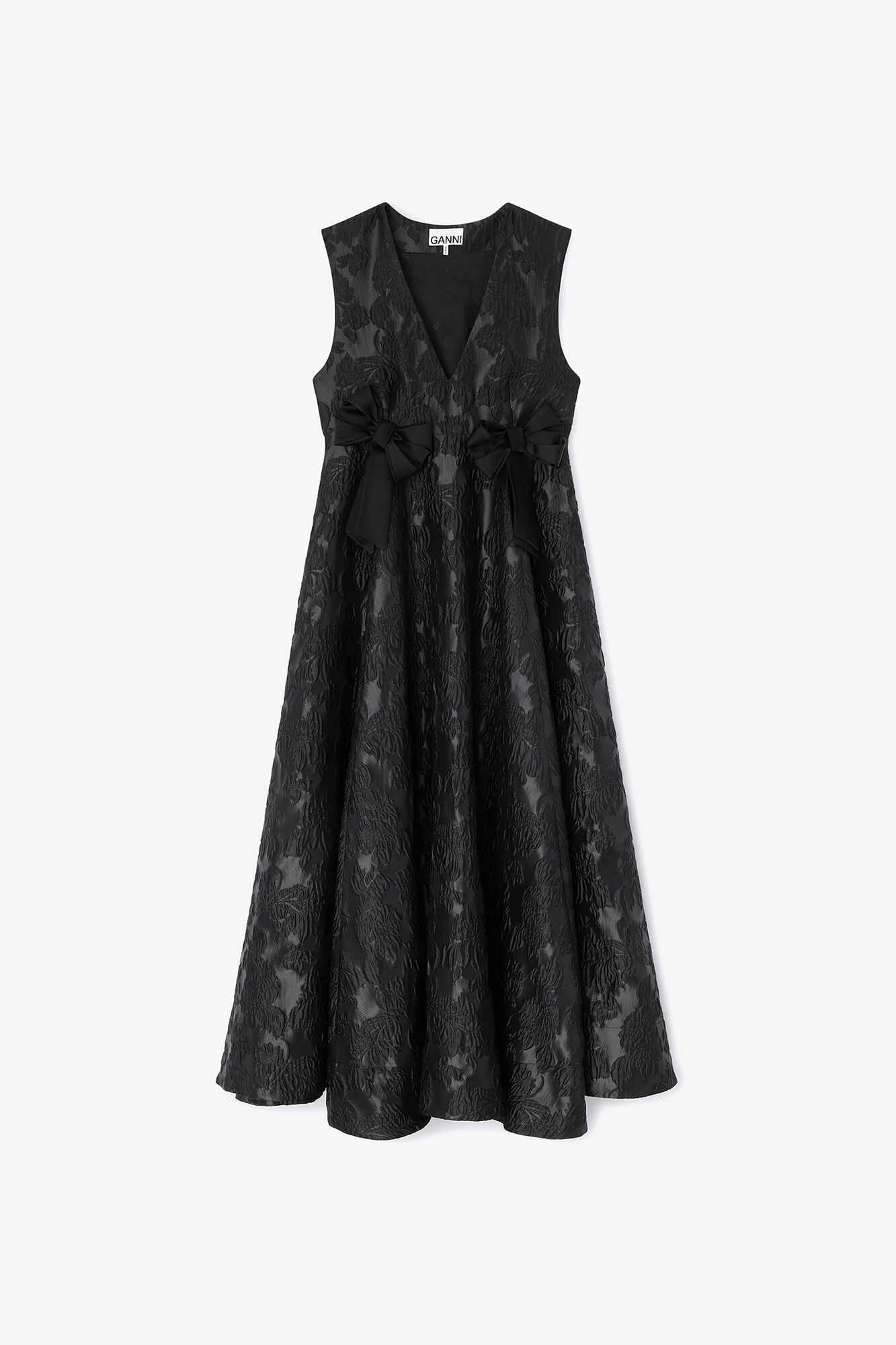 Satin Cloque Long Dress, Recycled Polyester, in colour Black - 1 - GANNI