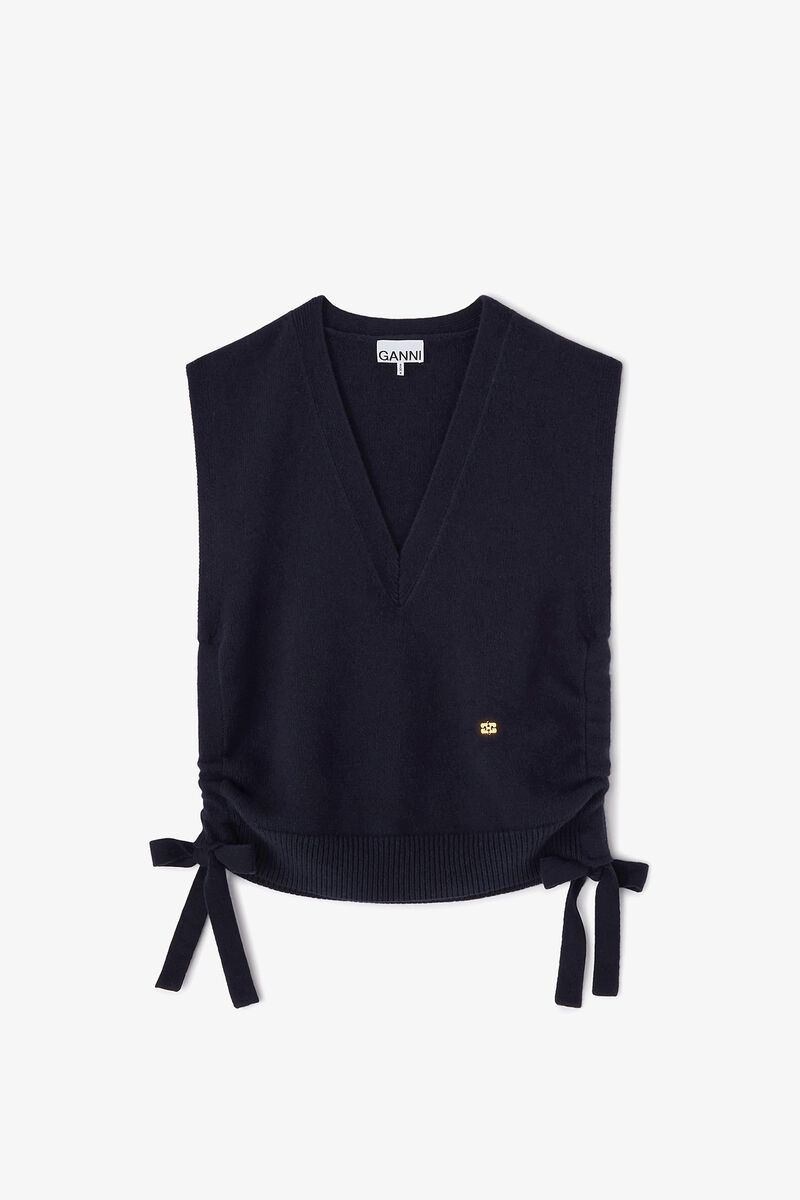 Classic Wool Vest, Wool, in colour Sky Captain - 1 - GANNI