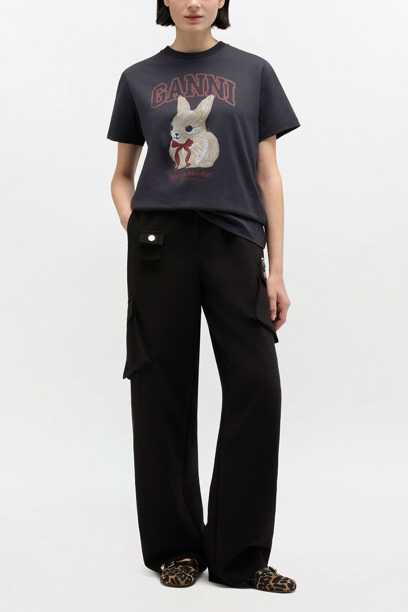 Trousers in Black Twill Suiting, Recycled Polyester, in colour Black - 1 - GANNI
