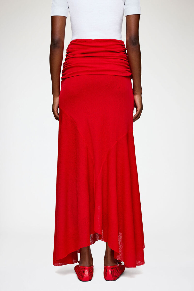 Long Skirt in Red Marl Mesh, Recycled Polyester, in colour Goji Berry - 3 - GANNI