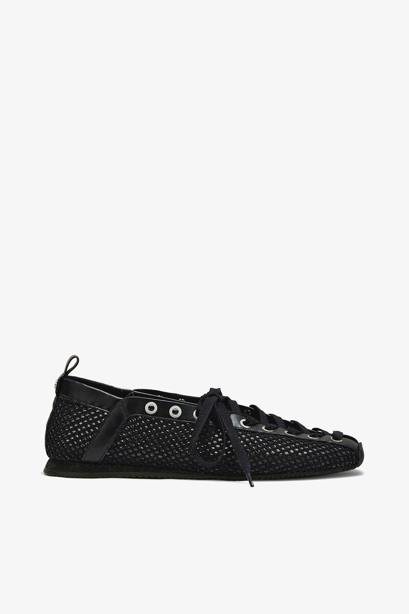 Sporty Ballerina in Black Mesh, Recycled Polyester, in colour Black - 1 - GANNI