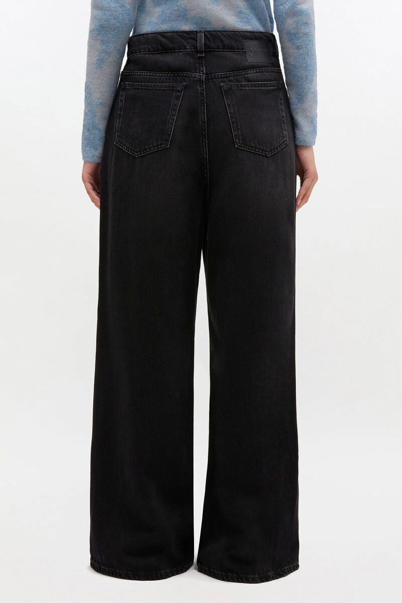 Jean baggy noir d&eacute;lav&eacute;, Organic Cotton, in colour Black Washed - 3 - GANNI