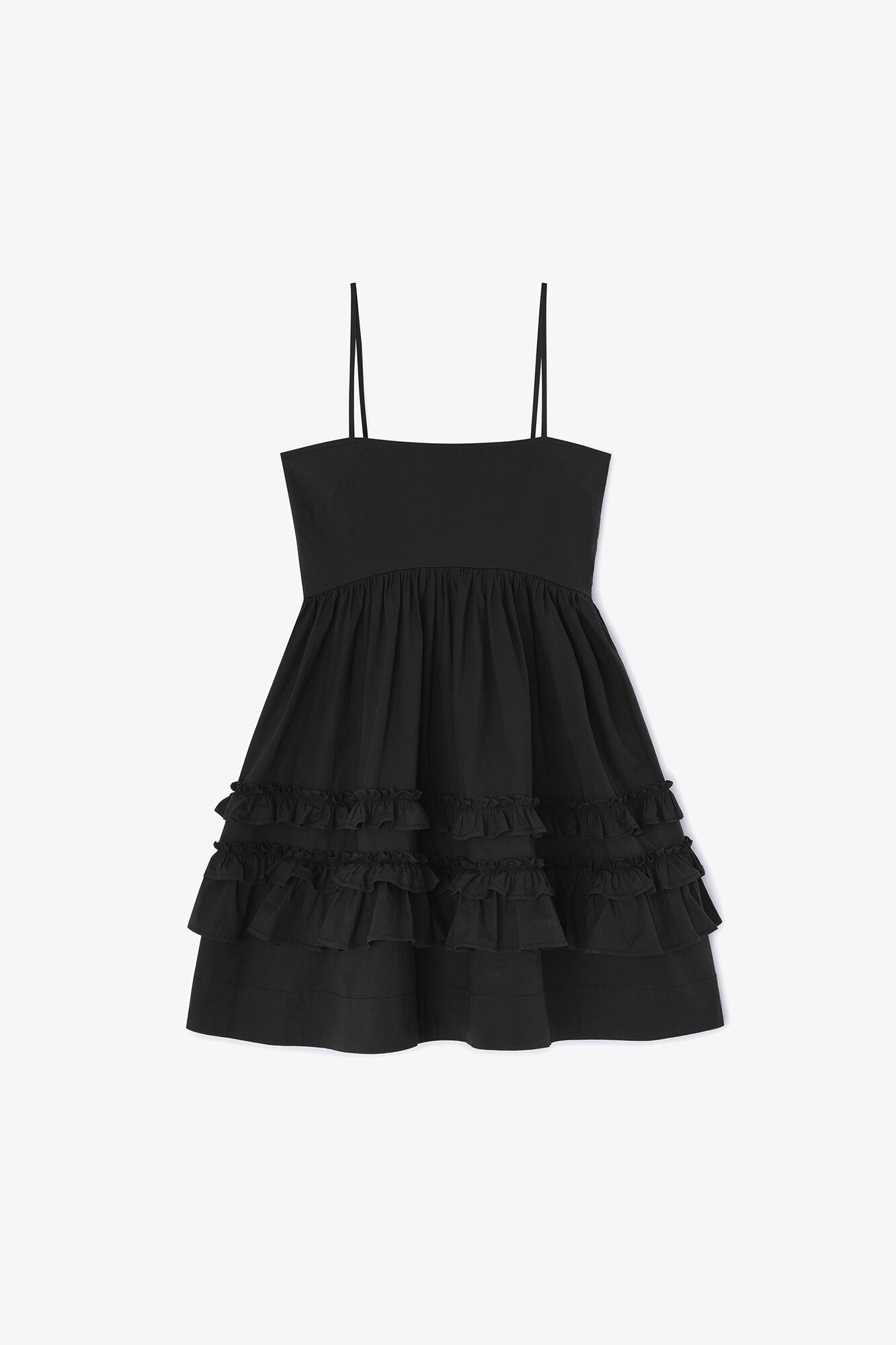 Black Mini Frill Dress, Organic Cotton, in colour Black - 1 - GANNI