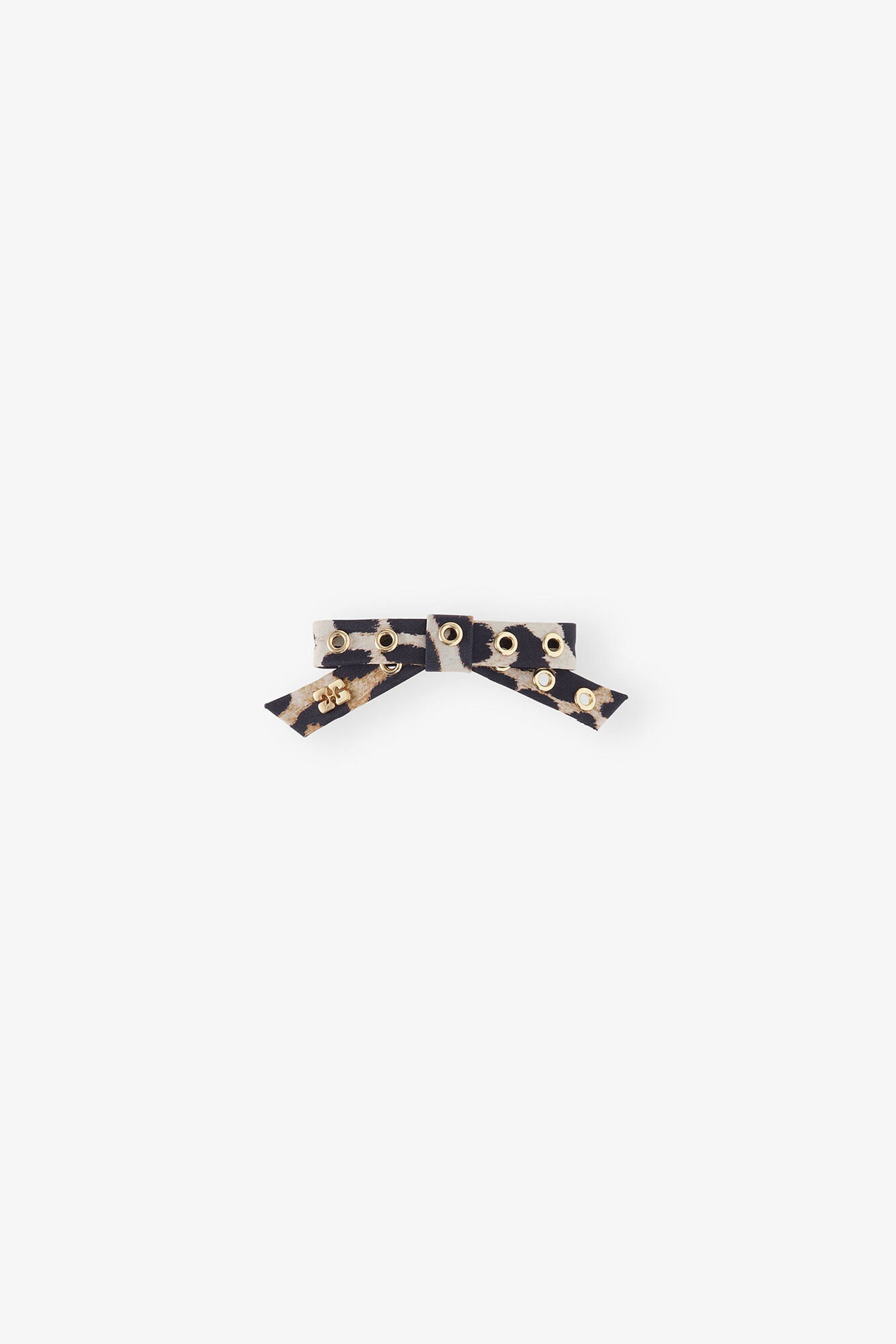 Leopard Eyelet Bow Barrette, Recycled Nylon, in colour Leopard - 1 - GANNI