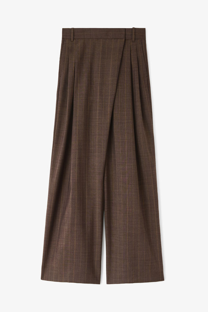 Pantalon en laine &agrave; rayures marron, Rain Drum