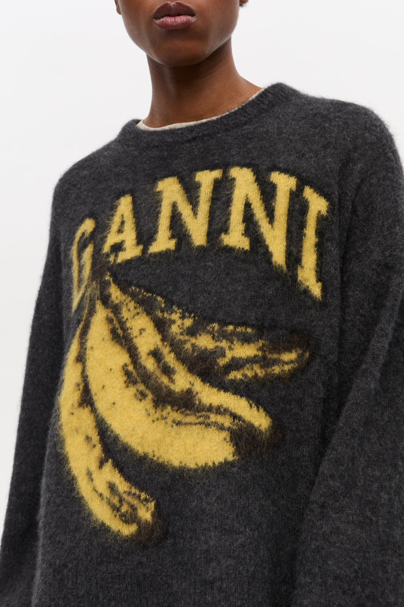 Black Banana Graphic Jumper, Alpaca, in colour Phantom - 3 - GANNI