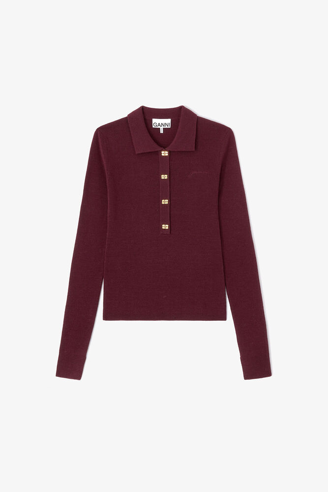 Knitted Polo Shirt, Red Dahlia