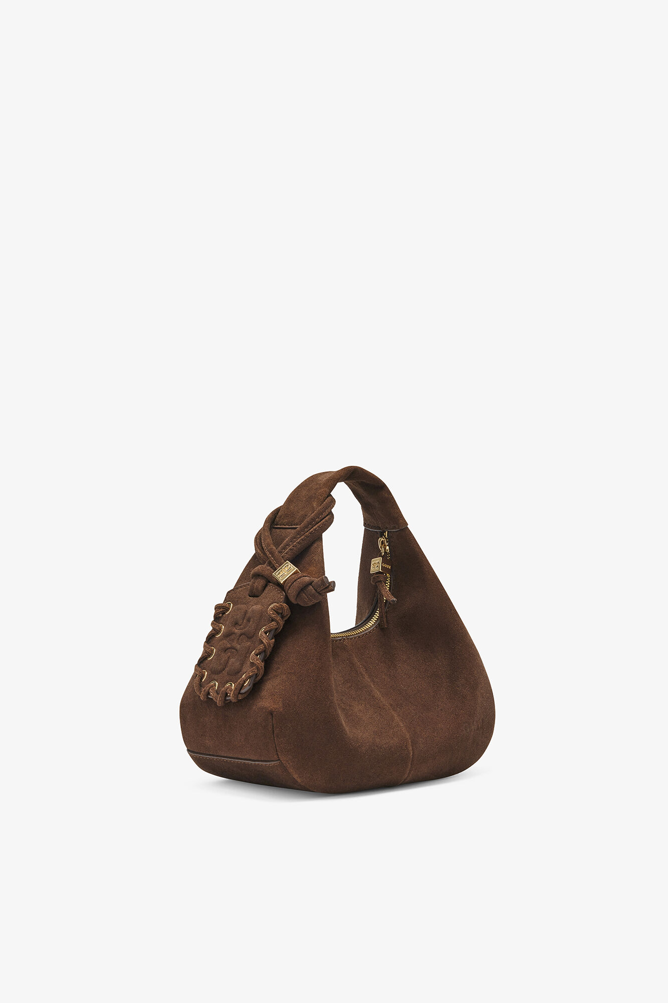 Mini hobov&auml;ska i brun mocka, Recycled Leather, in colour Chicory Coffee - 2 - GANNI