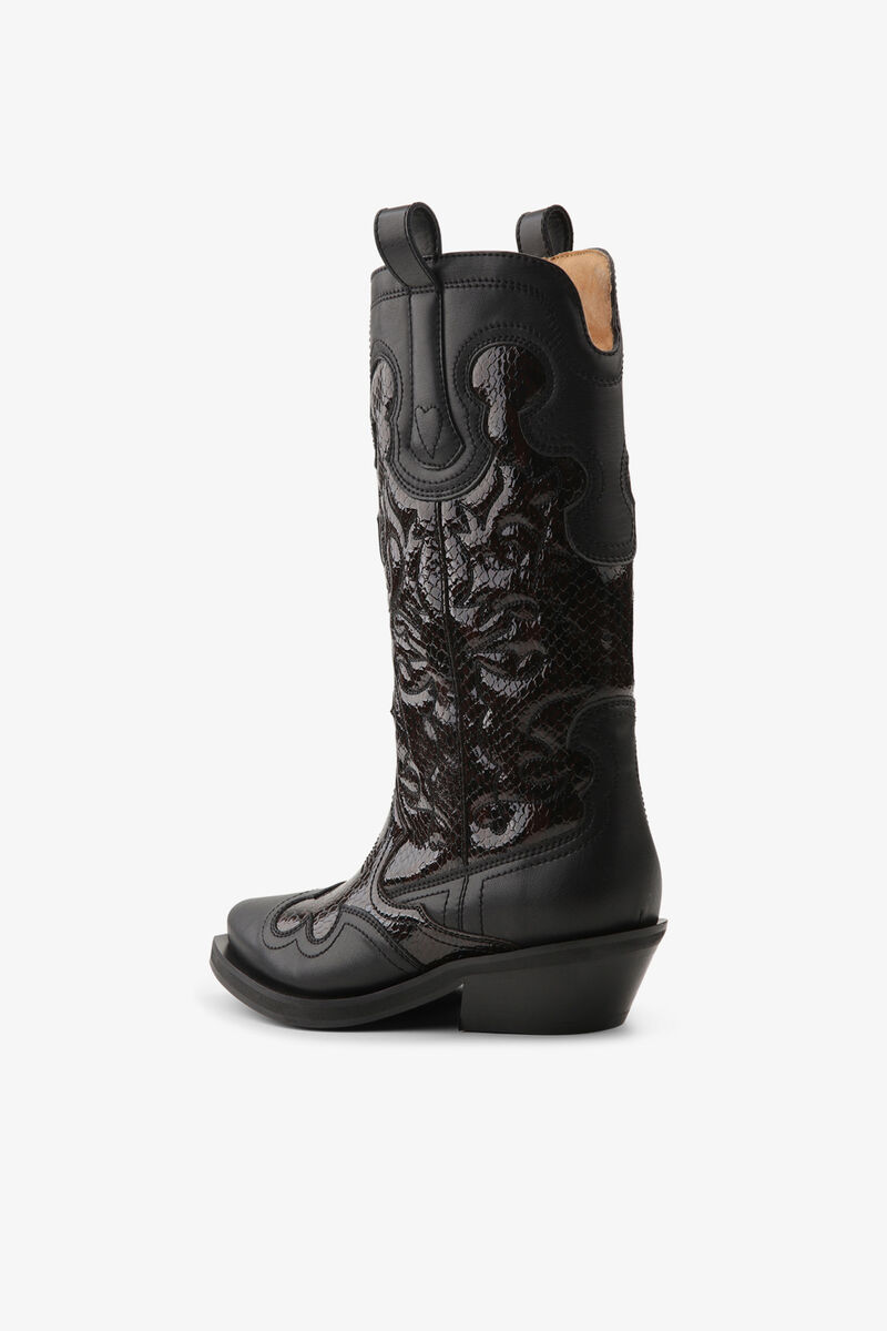 Westernstiefel mit mittlerer Schaftl&auml;nge und Stickerei in Dunkelrot, Recycled Leather, in colour Black/Dark Burgundy - 3 - GANNI