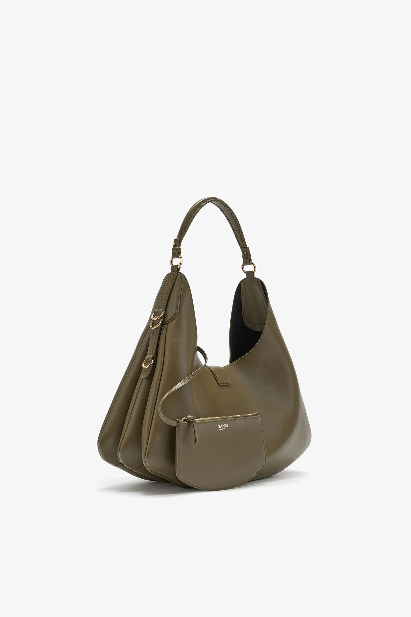 Large Kat Bag in Green, Recycled Leather, in colour Military Olive - 2 - GANNI