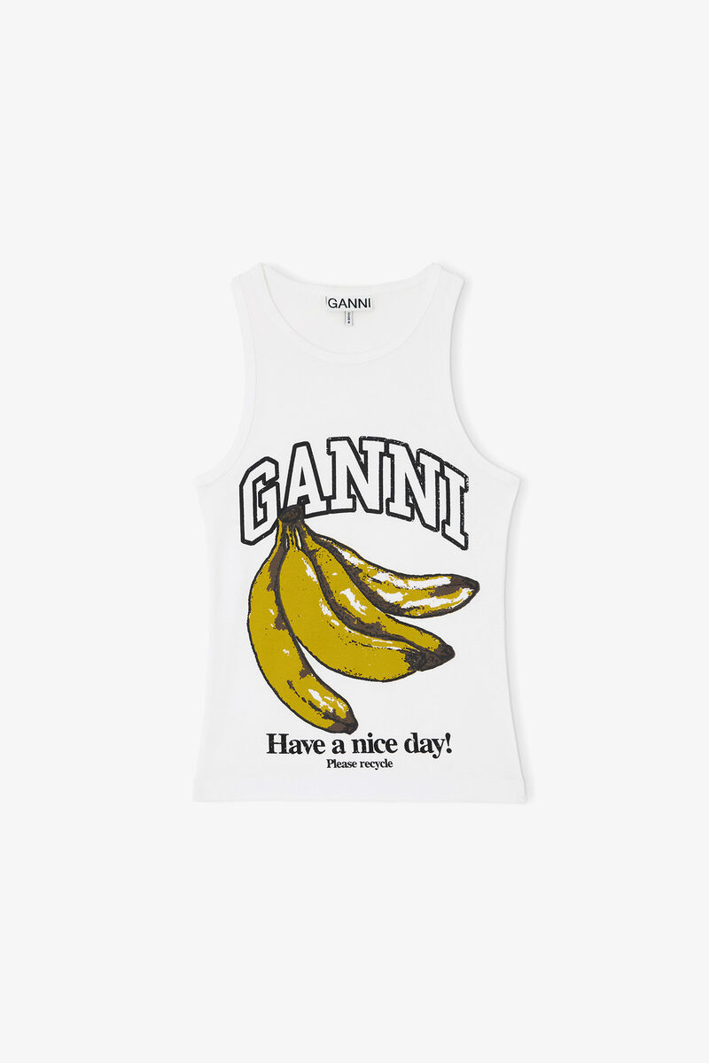 Tank Top with Banana, Organic Cotton, in colour Bright White - 1 - GANNI
