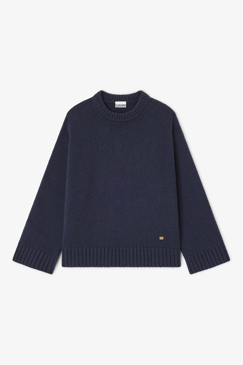 Dark Blue Wool Mix Jumper, Wool, in colour Sky Captain - 1 - GANNI